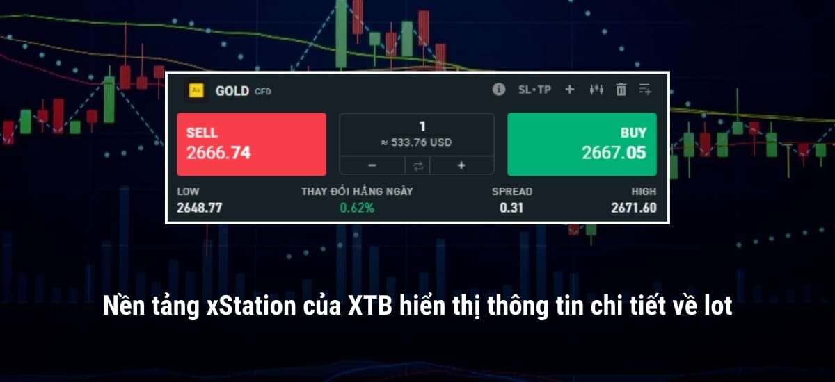 Nền tảng xStation của XTB hiển thị thông tin chi tiết về lot